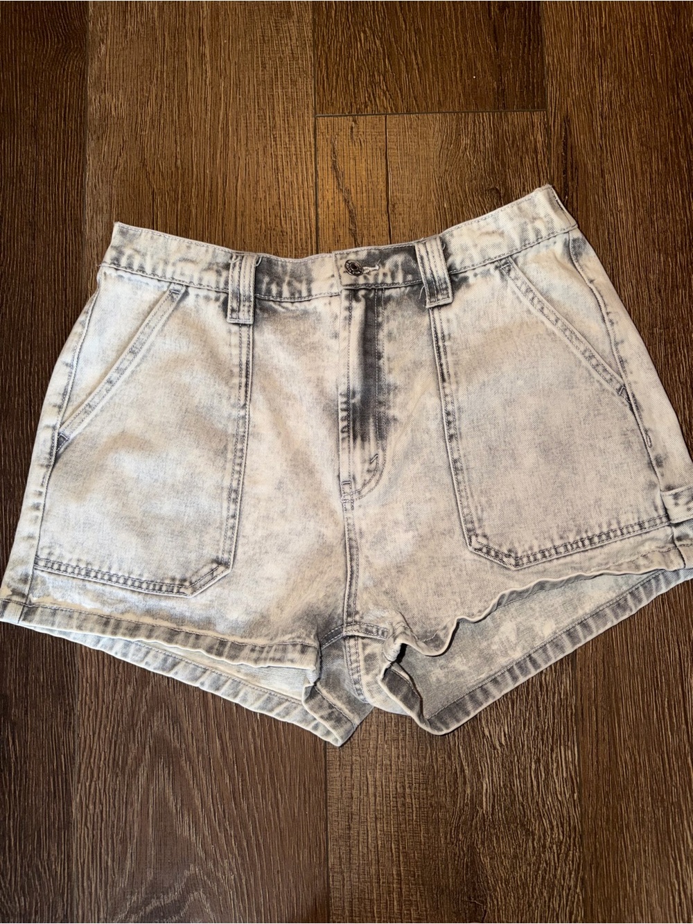 wWild fable Acid Wash Gray High-Rise Denim Shorts with Elastic Back